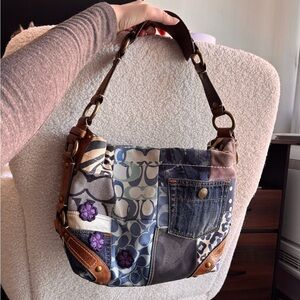 Coach Carly Denim Patchwork Shoulder Bag